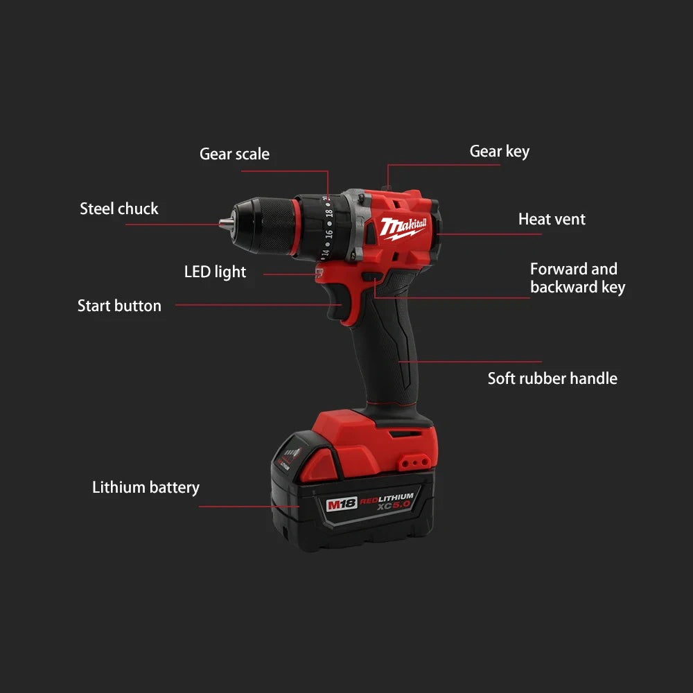 Small Electric Drill 150N.m brushless Cordless Impact Drill of Decoration Team Uses 18V Milwaukee Battery pin Power Tool