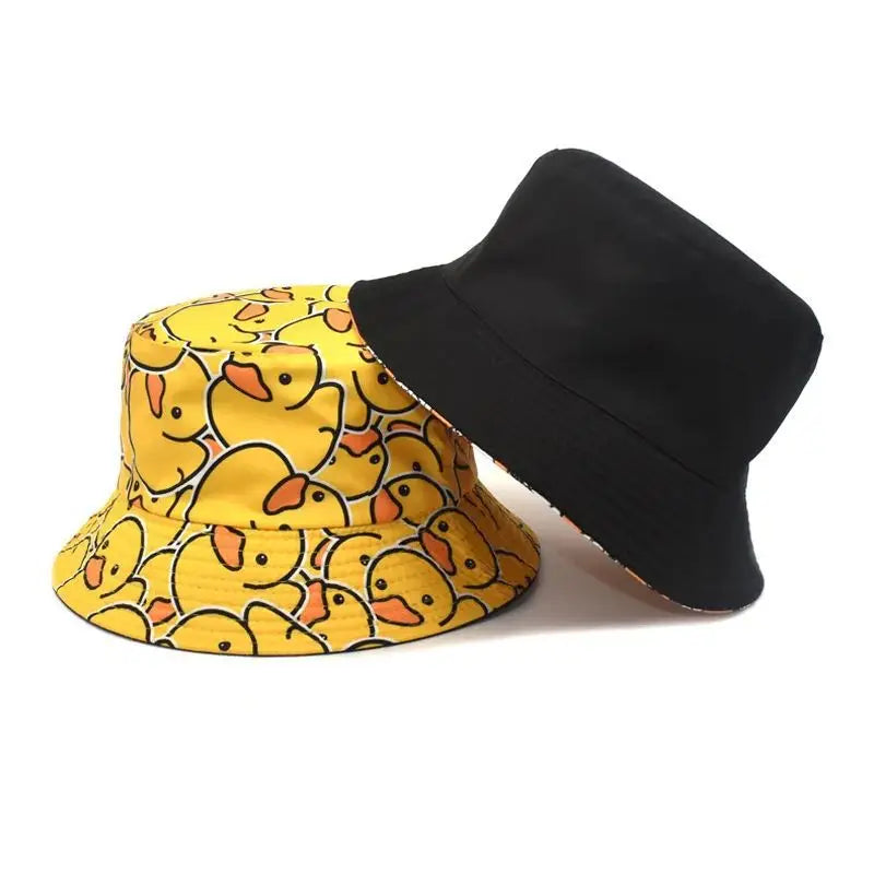 Four Seasons New Yellow Duck Double Sided Printed Fisherman's Hat For Couples Japanese Style Trendy Versatile Sunscreen Hat