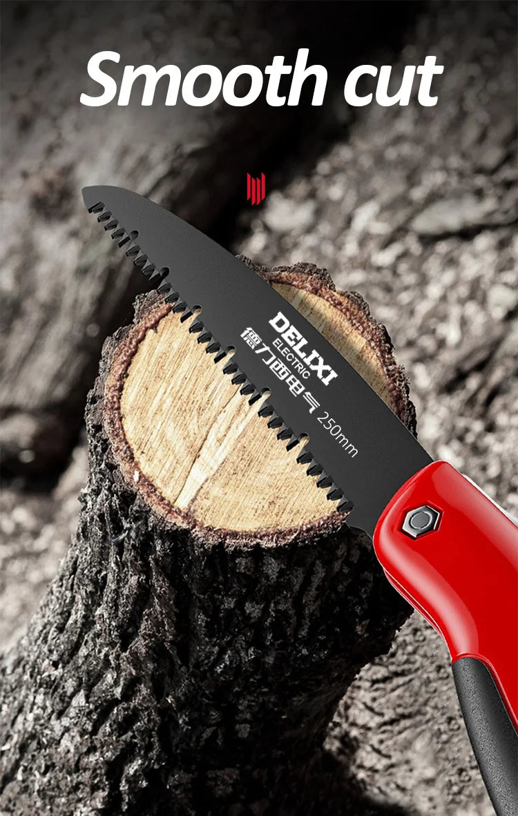DELIXI ELECTRIC Brand Manual Folding Saw,SK5 Steel One-button Folding Design，Sharp Cutting Wood,Camping DIY,Garden Saw