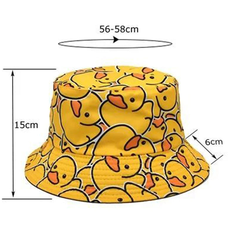 Four Seasons New Yellow Duck Double Sided Printed Fisherman's Hat For Couples Japanese Style Trendy Versatile Sunscreen Hat