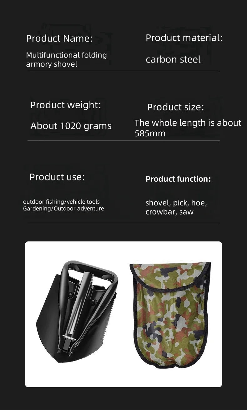 Foldable Engineer Shovel Multifunctional outdoor thickened camping shovel is easy to carry