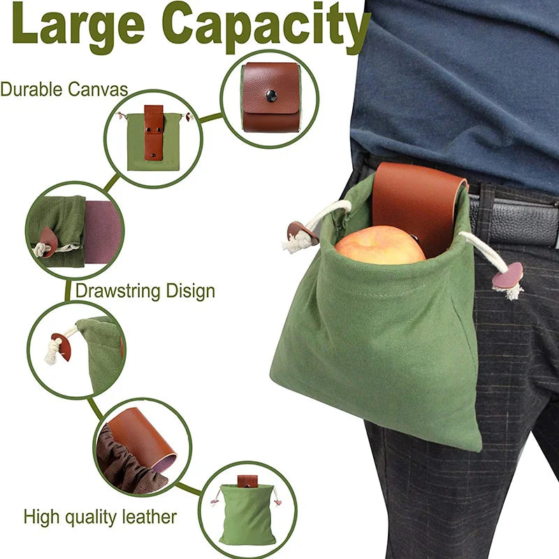 Outdoor Foraging Case Bag Leather Bushcraft Bag Vegetable Harvest Garden Fruit Picking Waist Tools Storage Hanging Pouch Camping