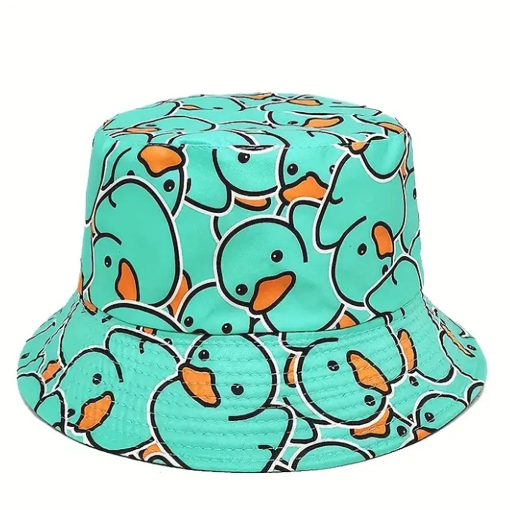 Four Seasons New Yellow Duck Double Sided Printed Fisherman's Hat For Couples Japanese Style Trendy Versatile Sunscreen Hat