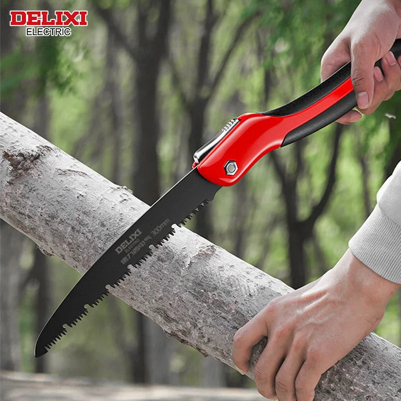 DELIXI ELECTRIC Brand Manual Folding Saw,SK5 Steel One-button Folding Design，Sharp Cutting Wood,Camping DIY,Garden Saw