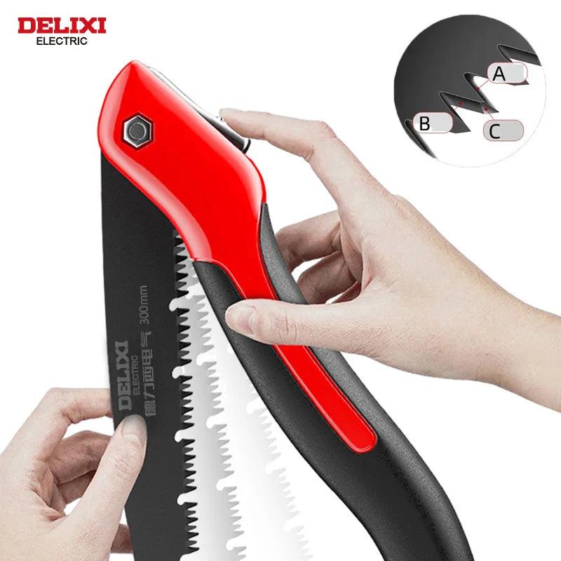 DELIXI ELECTRIC Brand Manual Folding Saw,SK5 Steel One-button Folding Design，Sharp Cutting Wood,Camping DIY,Garden Saw