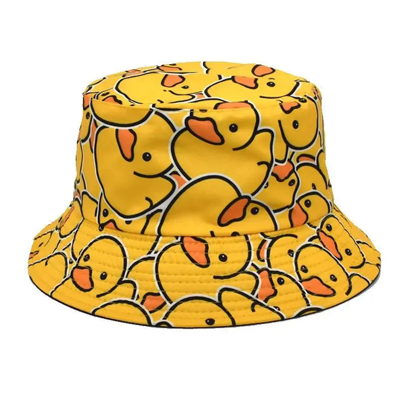 Four Seasons New Yellow Duck Double Sided Printed Fisherman's Hat For Couples Japanese Style Trendy Versatile Sunscreen Hat