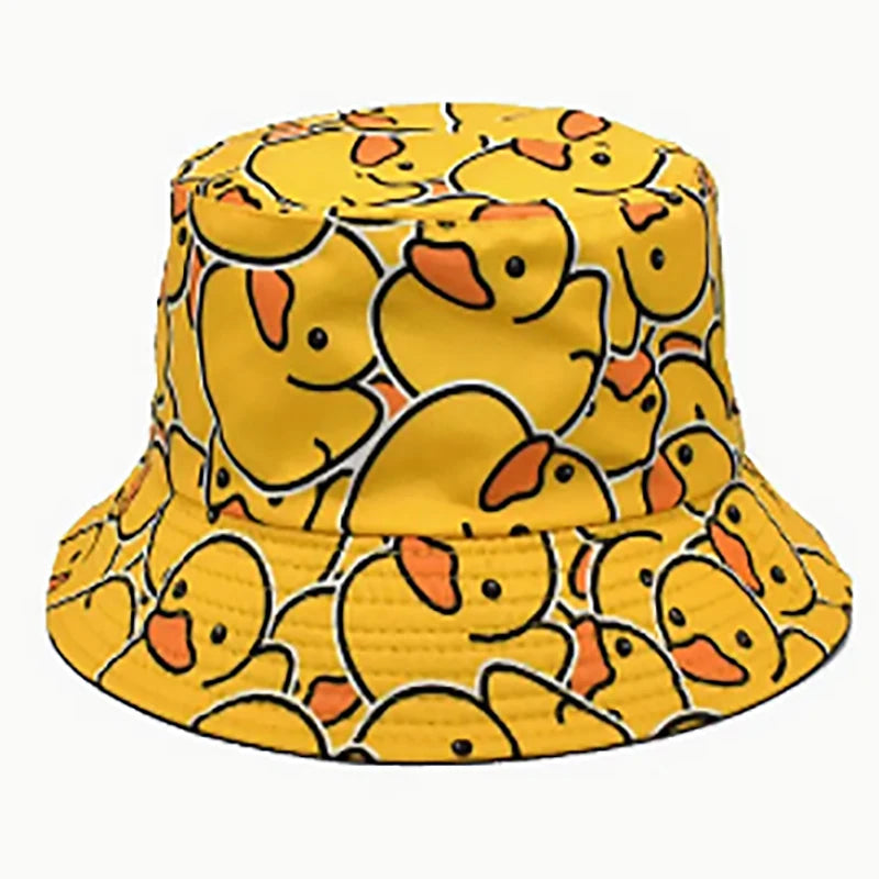 Four Seasons New Yellow Duck Double Sided Printed Fisherman's Hat For Couples Japanese Style Trendy Versatile Sunscreen Hat
