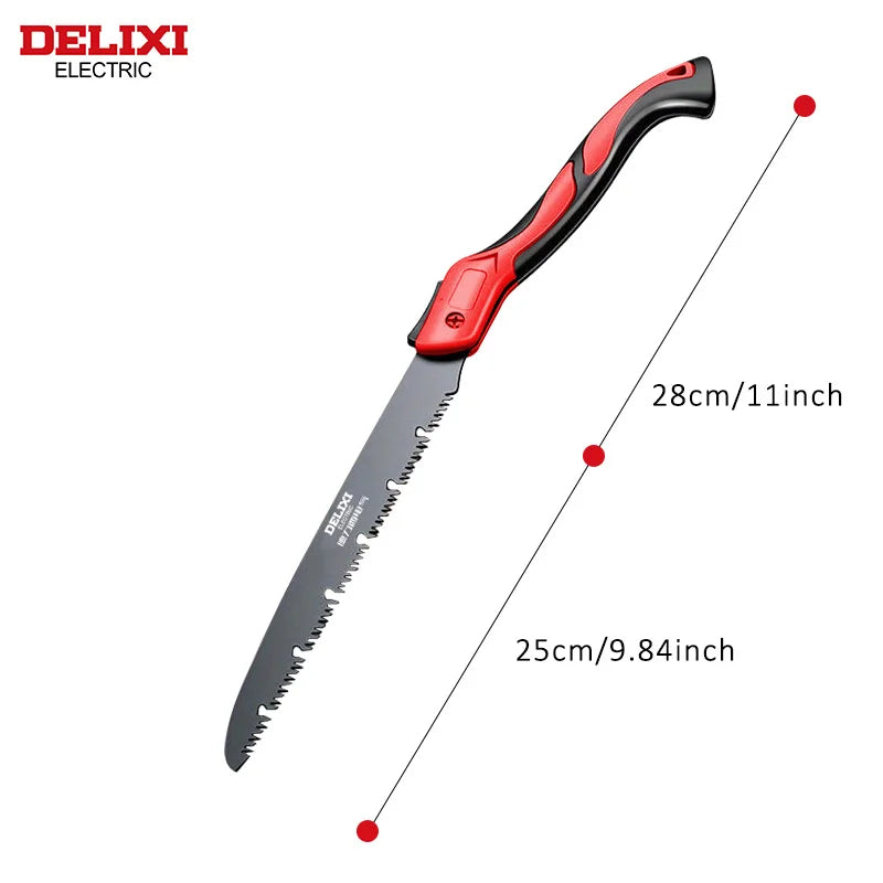 DELIXI ELECTRIC Brand Manual Folding Saw,SK5 Steel One-button Folding Design，Sharp Cutting Wood,Camping DIY,Garden Saw