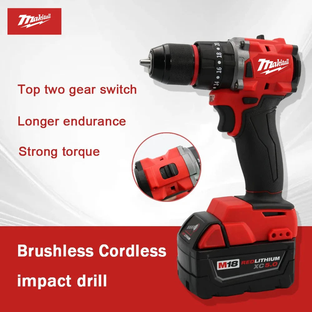 Small Electric Drill 150N.m brushless Cordless Impact Drill of Decoration Team Uses 18V Milwaukee Battery pin Power Tool