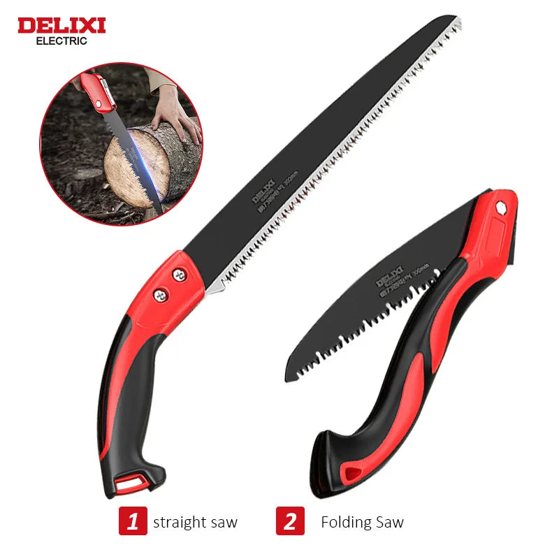 DELIXI ELECTRIC Brand Manual Folding Saw,SK5 Steel One-button Folding Design，Sharp Cutting Wood,Camping DIY,Garden Saw