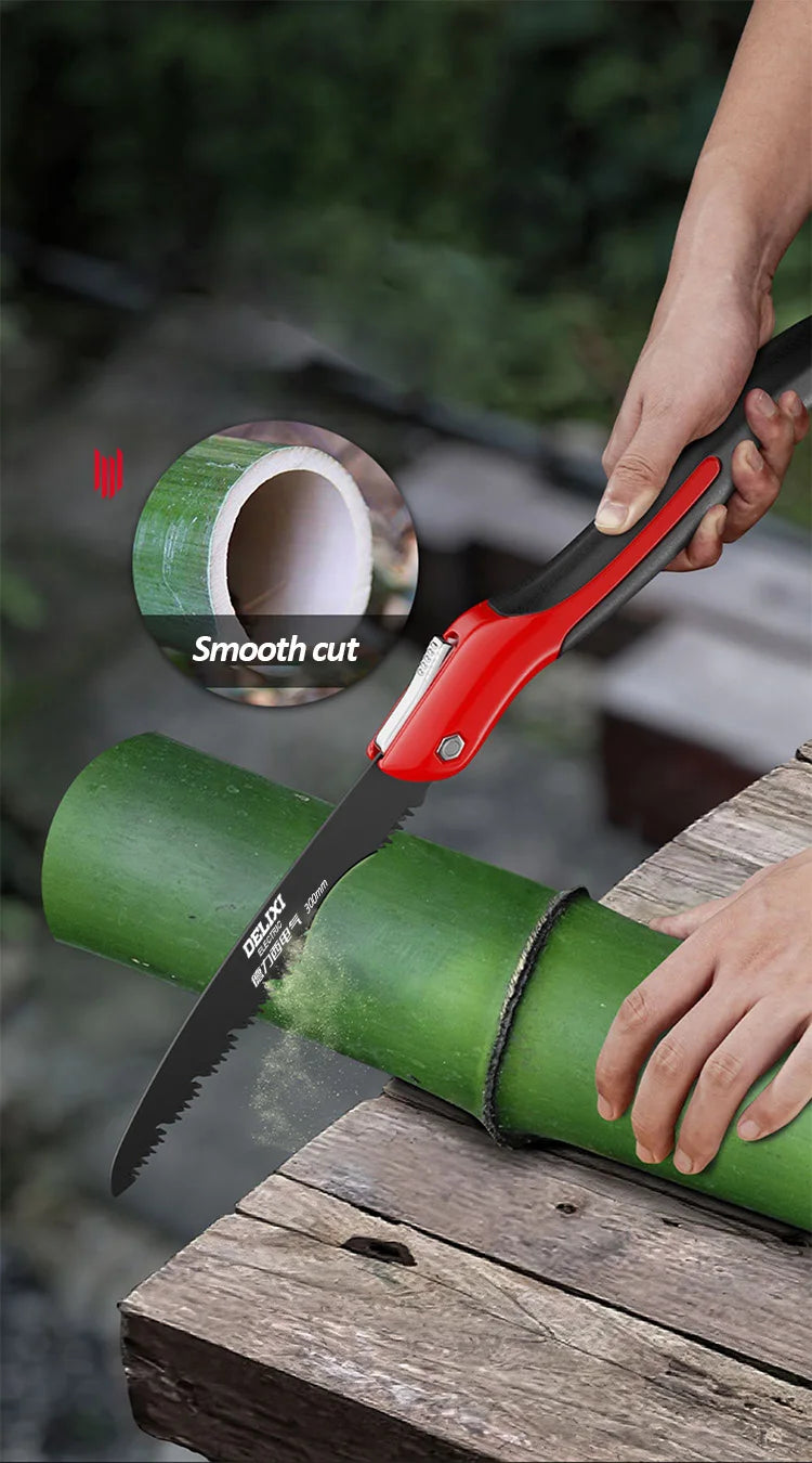 DELIXI ELECTRIC Brand Manual Folding Saw,SK5 Steel One-button Folding Design，Sharp Cutting Wood,Camping DIY,Garden Saw