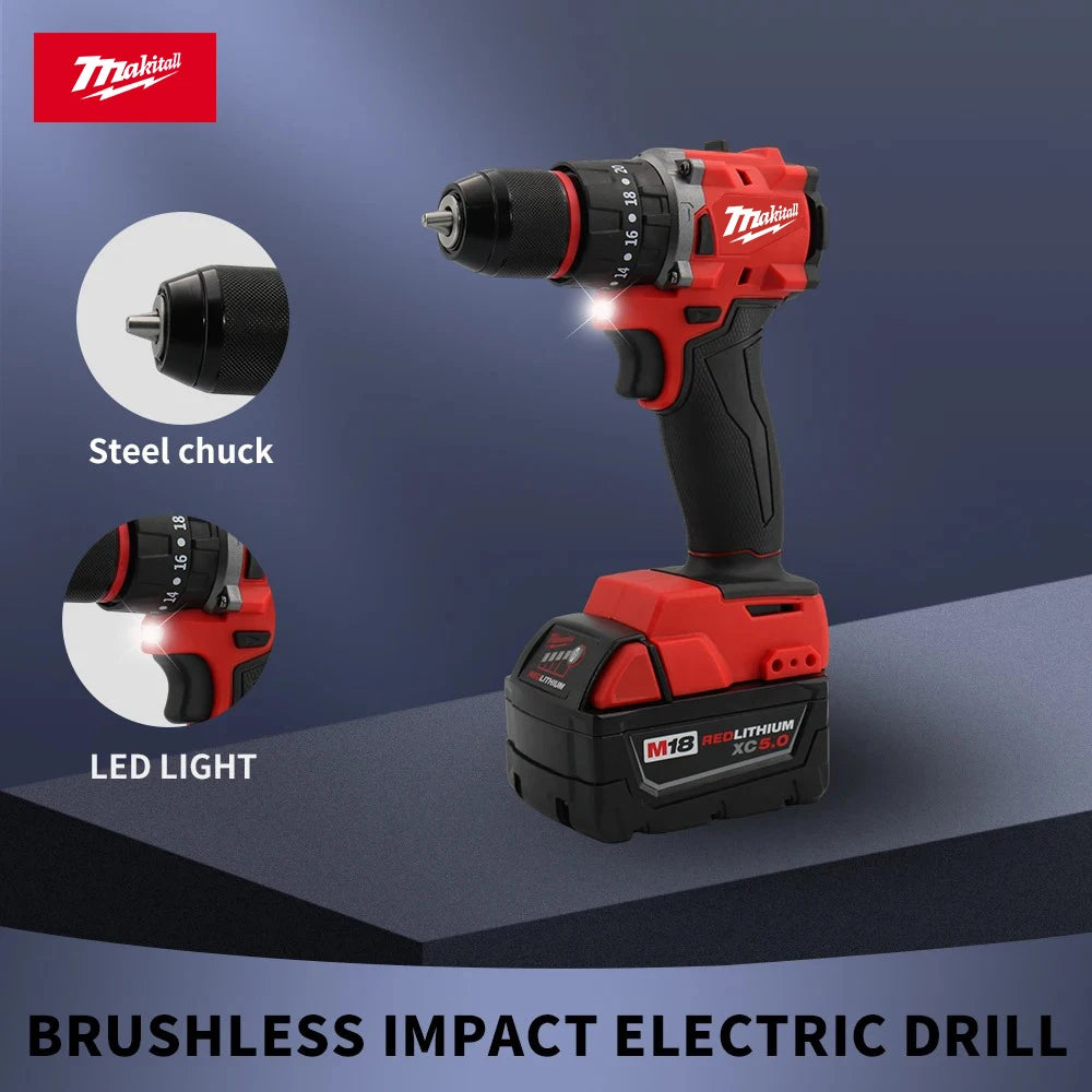 Small Electric Drill 150N.m brushless Cordless Impact Drill of Decoration Team Uses 18V Milwaukee Battery pin Power Tool