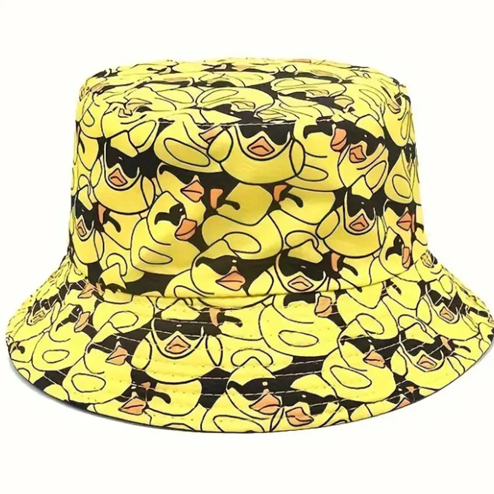 Four Seasons New Yellow Duck Double Sided Printed Fisherman's Hat For Couples Japanese Style Trendy Versatile Sunscreen Hat